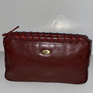 ETIENNE AIGNER vintage clutch handbag ox blood red-brown top zip whip stitch